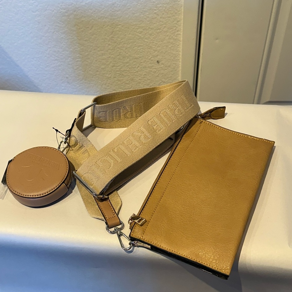 Tan Crossbody Bag with Strap and Coin Pouch